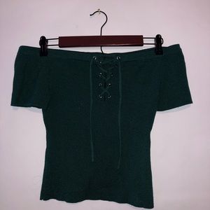 off the shoulder hunter green shirt